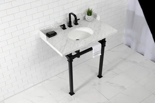 Kingston Brass LMS36MOQ0 36" Carrara Marble Console Sink, Legs