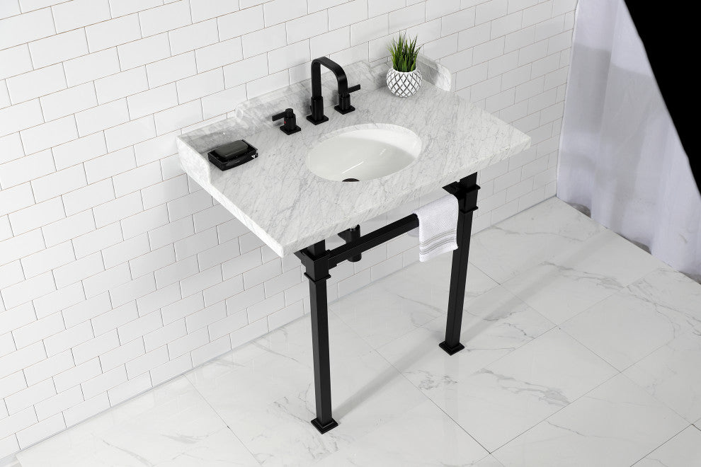 Kingston Brass LMS36MOQ0 36" Carrara Marble Console Sink, Legs