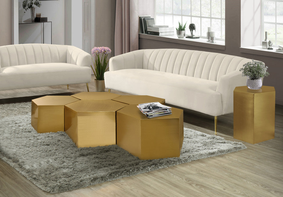 Hexagon Coffee Table, Brushed Gold, 5 Piece