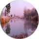 Misty Autumn Sunrise Over River, Landscape Disc Metal Artwork, 23"