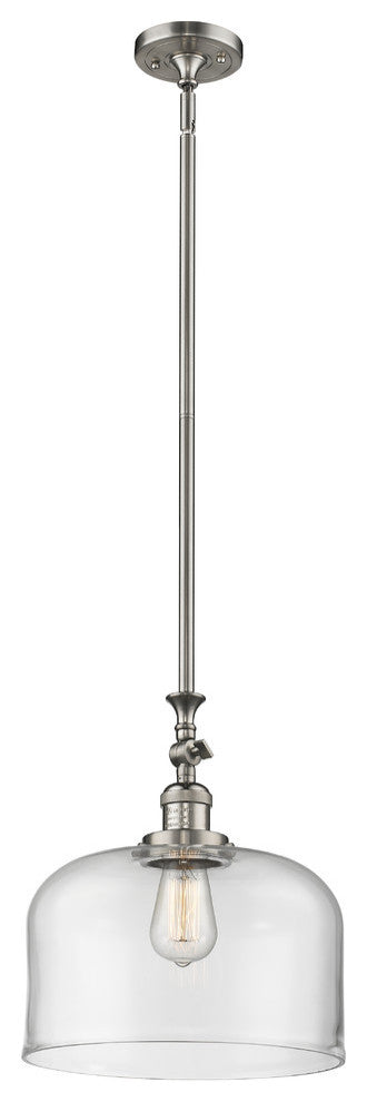 X-Large Bell 1-Light Mini Pendant, Brushed Satin Nickel, Clear