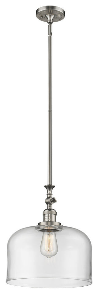 X-Large Bell 1-Light Mini Pendant, Brushed Satin Nickel, Clear