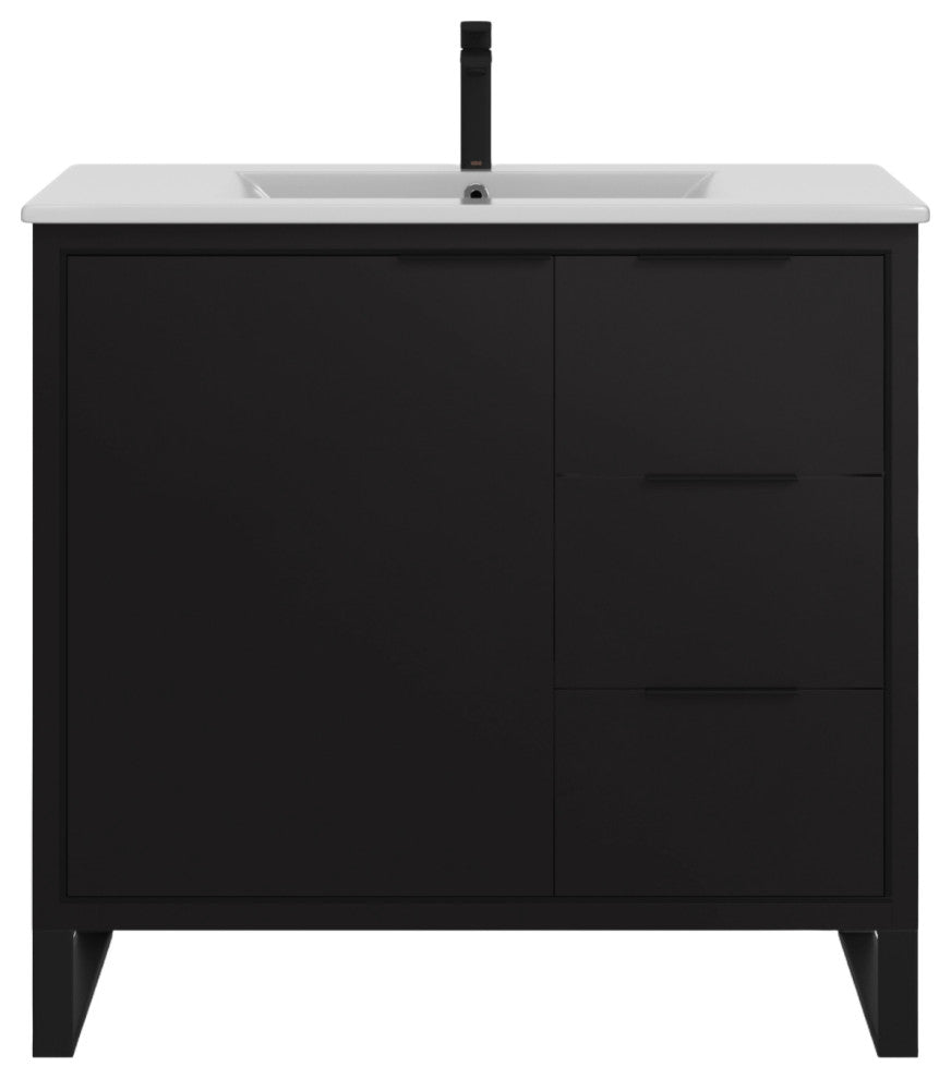 Bradford Bath Vanity, Black, 36", Black Hardware, Single Sink, Freestanding