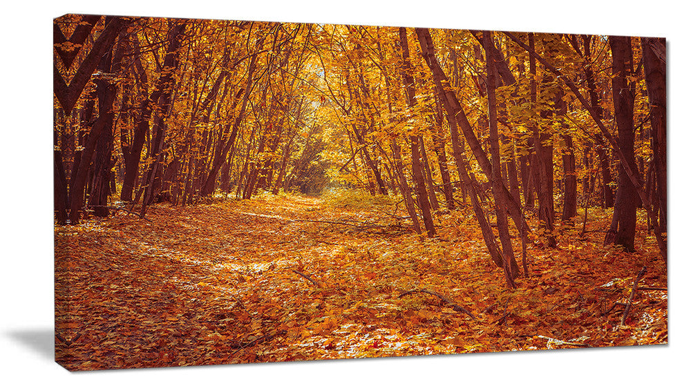 Yellow Forest and Fallen Leaves, Modern Forest Canvas Art, 32"x16"