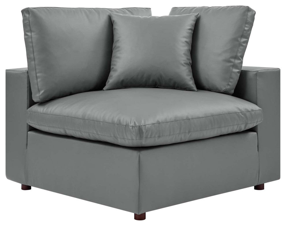 Commix Down Filled Overstuffed Vegan Leather Loveseat - Gray