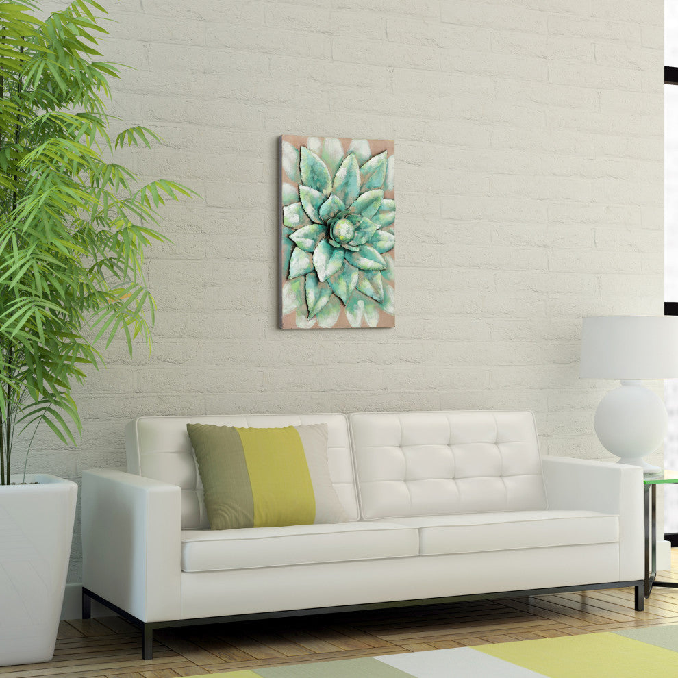 "Succulent 2" Mixed Media Iron Hand Painted Dimensional Wall Art