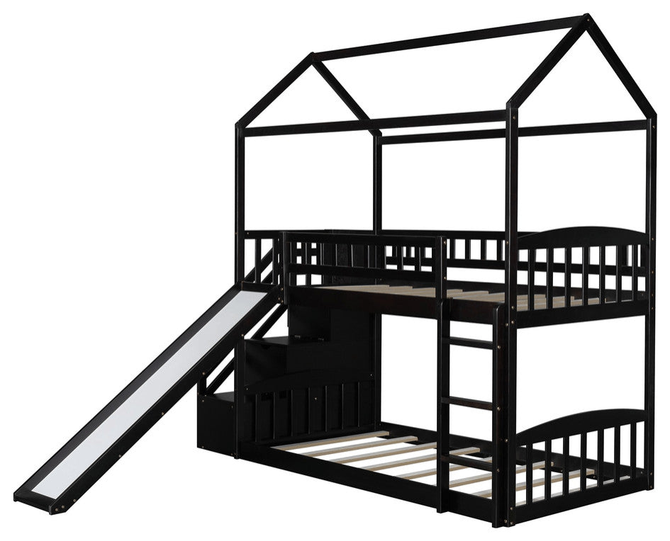 Espresso Twin Over Twin Playhouse Styled Bunk Bed