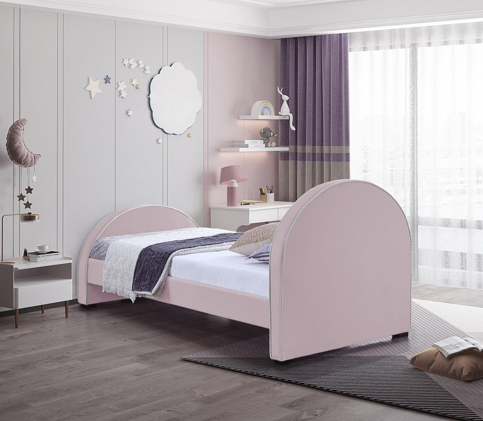 Brody Velvet Upholstered Bed, Pink, Twin