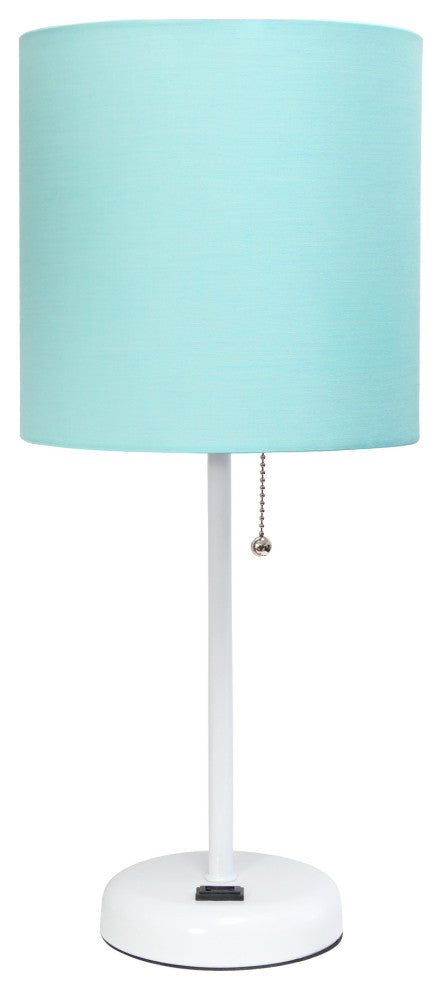 Limelights White Stick Lamp With Charging Outlet and Fabric Shade