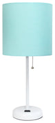 Limelights White Stick Lamp With Charging Outlet and Fabric Shade