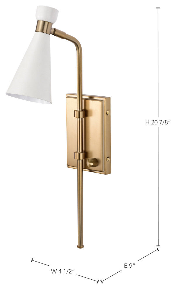 Prospect 1-Light Wall Sconce, Matte White With Burnished Brass