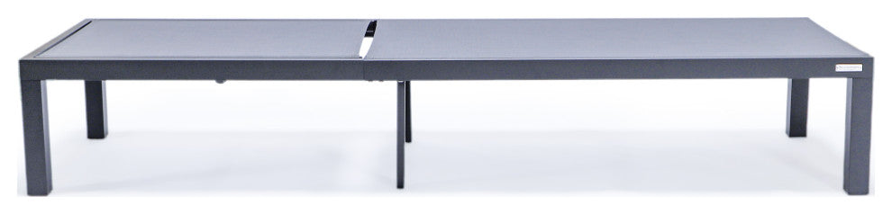 LeisureMod Marlin Black Patio Chaise Lounge Chair with Fire Pit Table, Dark Gray