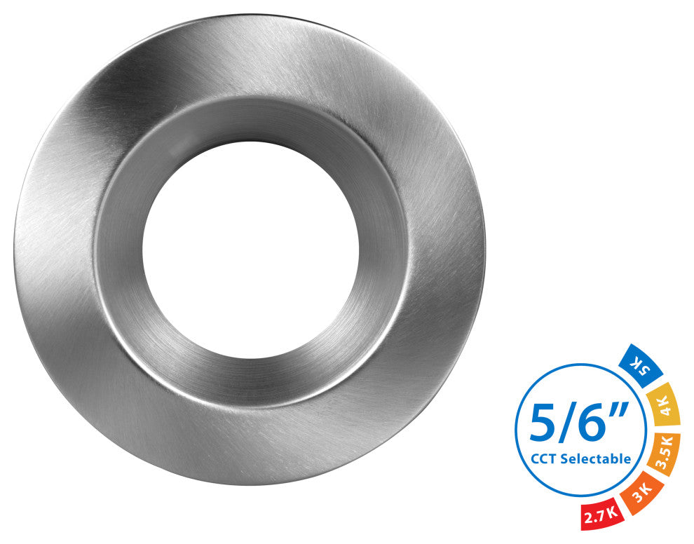 5/6" Recessed LED Downlight, Nickel, 1200 Lumen, Selectable Cct, 1 Pack