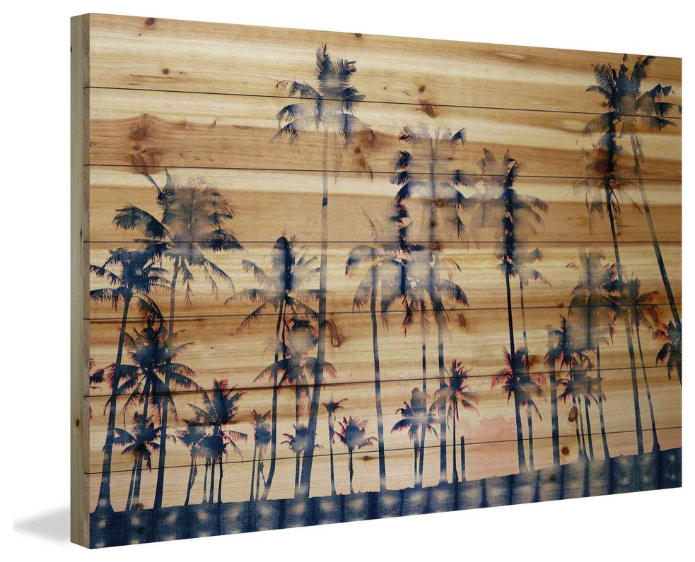 "Watercolor Palms" Print on Natural Pine Wood, 45"x30"