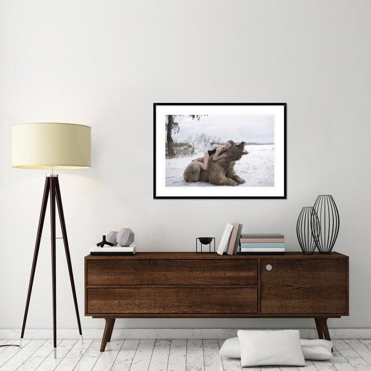 "Napping on a Bear" Framed Digital Print by Olga Barantseva, 44x32"