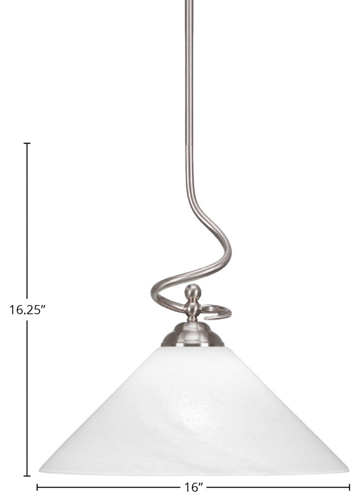 Capri Stem Pendant, Brushed Nickel Finish, 16" White Marble Glass
