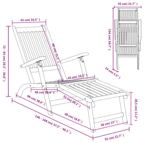 vidaXL Deckchair Patio Lounge Chair Folding Sunlounger Sunbed Solid Acacia Wood