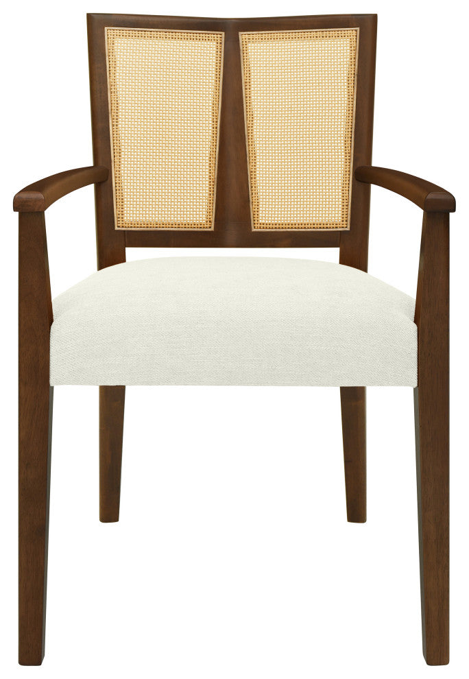 GDF Studio Modern Rattan Backrest Dining Chairs, Seat, Set of 2, Walnut/Beige