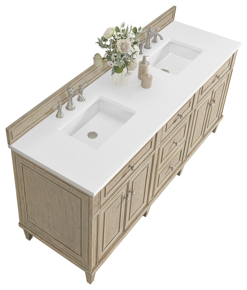 Lorelai 72" Double Vanity, Oak, 3 CM White Zeus Top