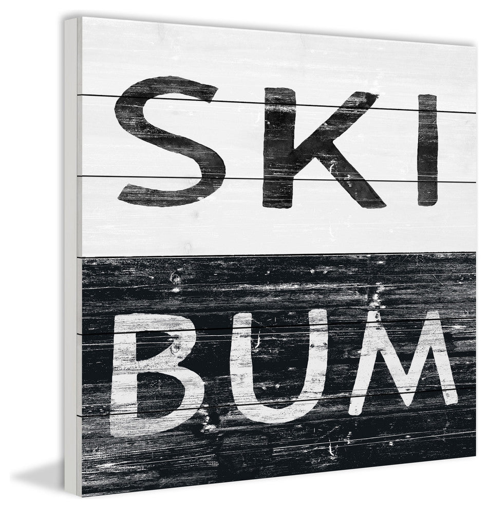 "Ski Bum" Painting Print on White Wood, 32"x32"
