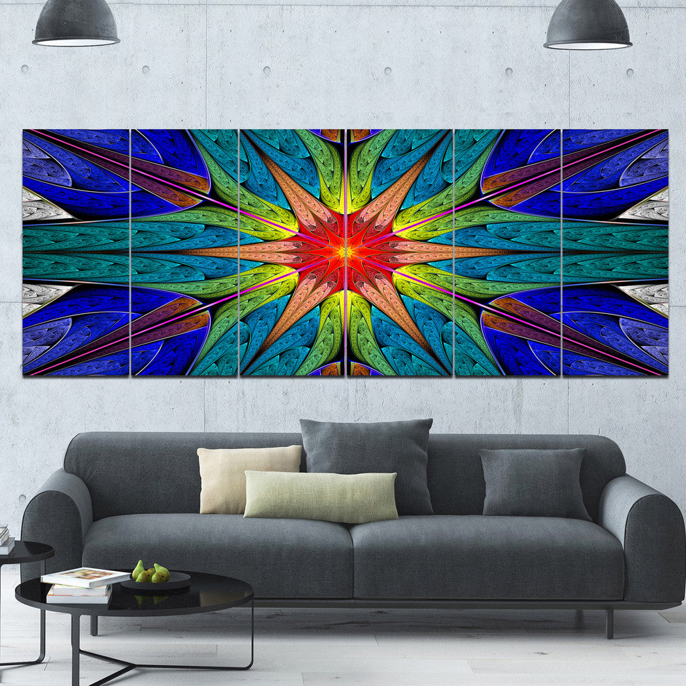 Budding Fractal Colorful Flower, Abstract Canvas Art Print, 70"x28", 6 Panels