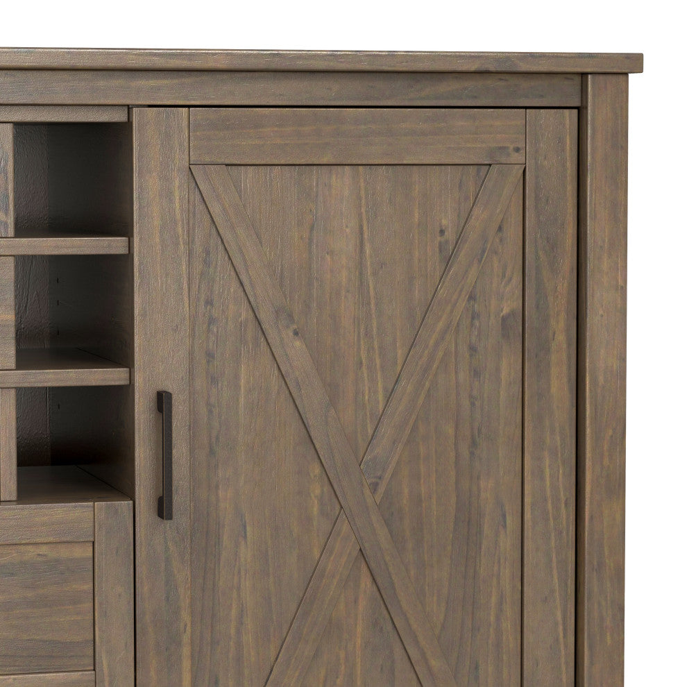 Ela Solid Wood Sideboard With Wine Storage, Smoky Brown