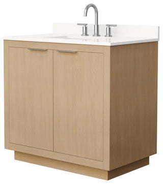 Maroni 36" Light Straw Single Vanity, White Quartz Top, 3-Hole, Nickel Trim