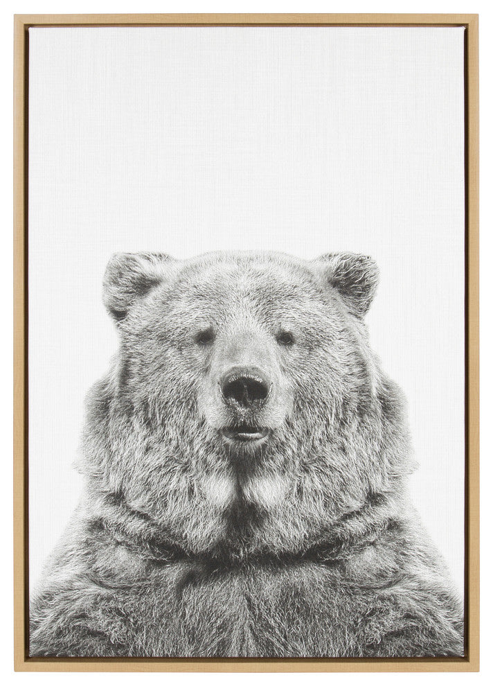 Sylvie Bear Portrait Framed Canvas Wall Art by Simon Te Tai, Natural 23x33
