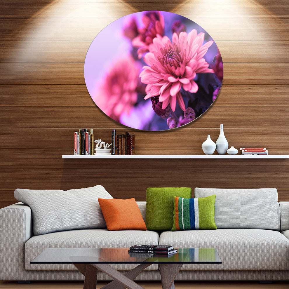 Colorful Autumnal Chrysanthemum, Floral Disc Metal Artwork, 23"