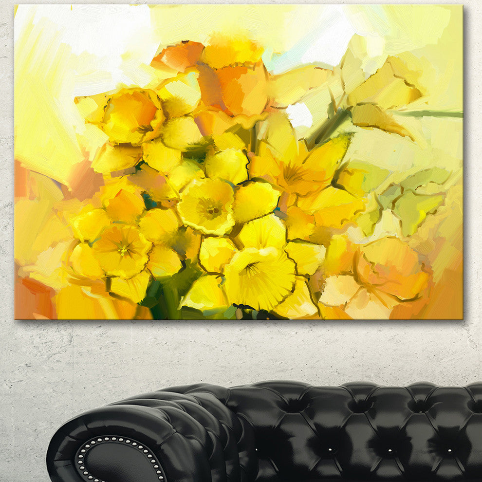 Bouquet of Yellow Narcissus Flowers, Large Floral Canvas Artwork, 40"x30"