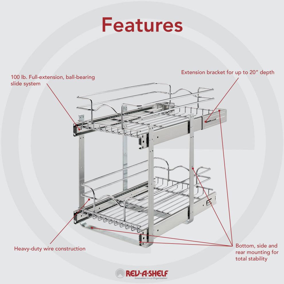 Two-Tier Bottom Mount Pull Out Steel Wire Organizer, 11.75"