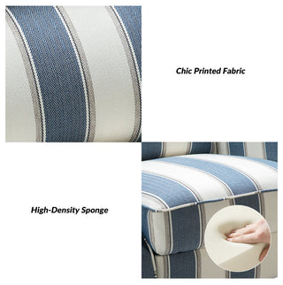 Modern Push-Back Plaid Recliner with Rolled Armrest, Stripe Navy