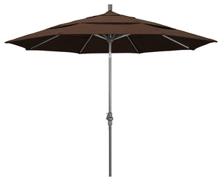 11' Grey Collar Tilt Crank Aluminum Umbrella, Pacifica, Mocha