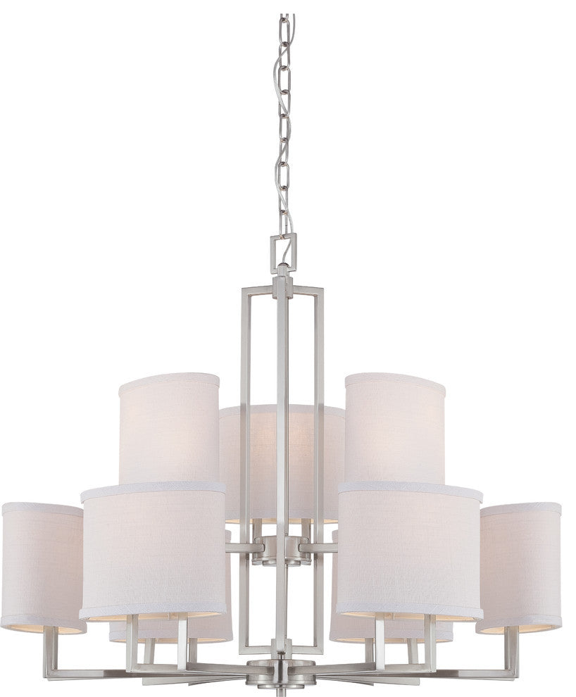 Gemini 9 Light - Chandelier With Slate Gray Fabric Shades