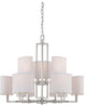 Gemini 9 Light - Chandelier With Slate Gray Fabric Shades