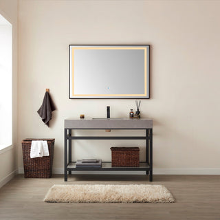 Horizontal Rectangular LED Wall Mount Bathroom Mirror, Black, 36"
