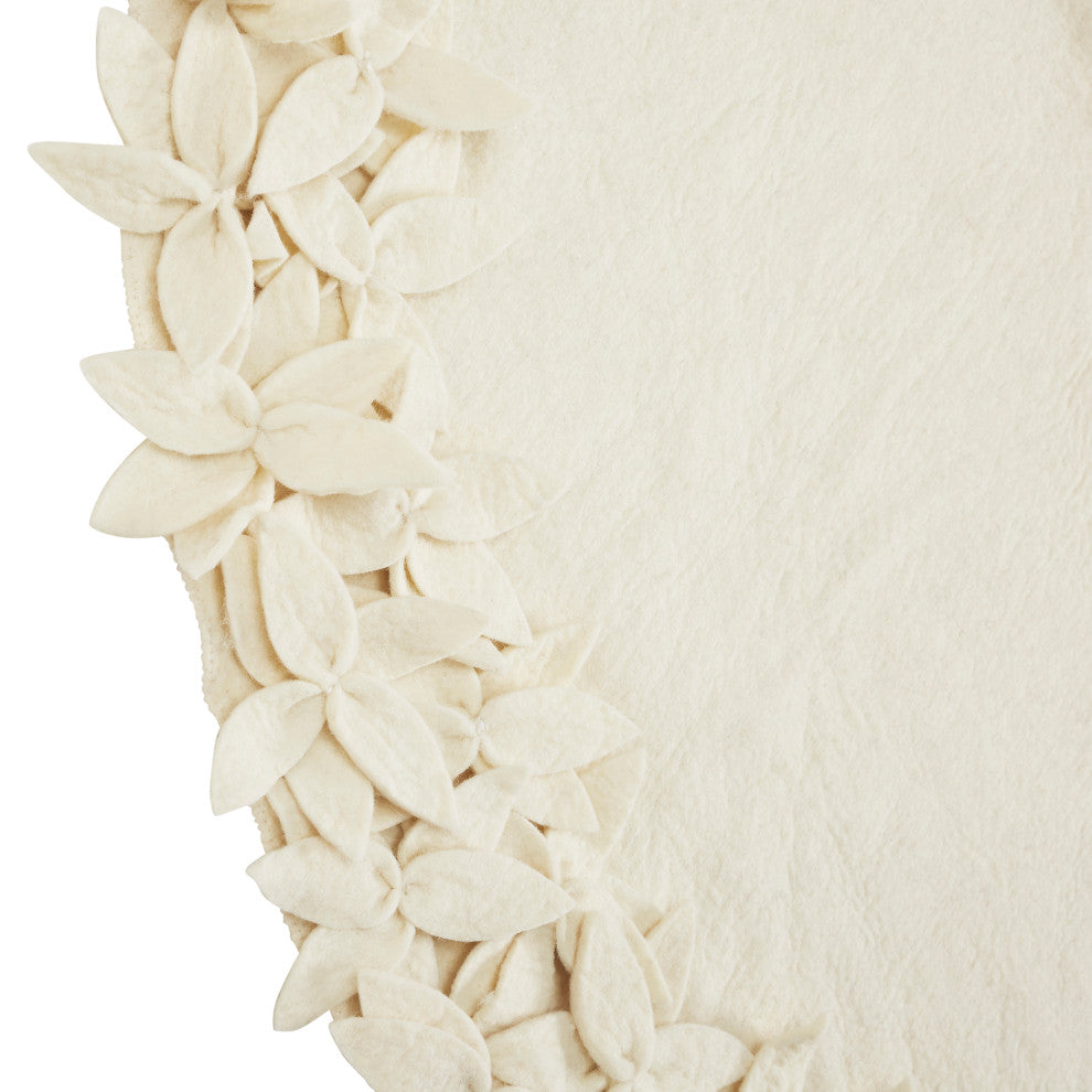 Handmade Felt Mini Christmas Tree Skirt, Cream Overlapping Flowers, 26"