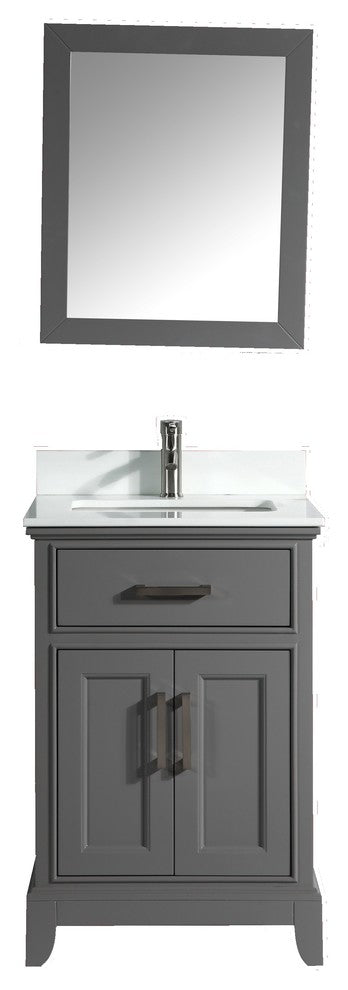 Bathroom Vanity Set With Engineered Marble Top, 24", Gray, Standard Mirror