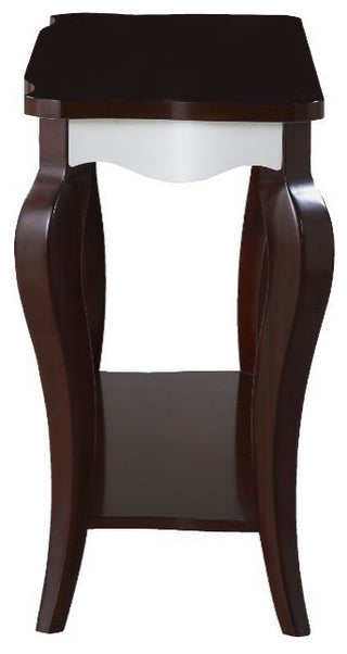 Rectangular Wooden Accent Table With 1 Shelf, White and Walnut Finish