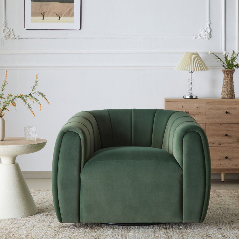 GDF Studio 360Â° Modern Swivel Club Chair, Metal Base, Velvet/Olive Green