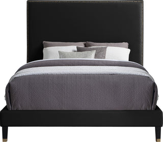 Harlie Velvet Upholstered Bed, Black, Queen