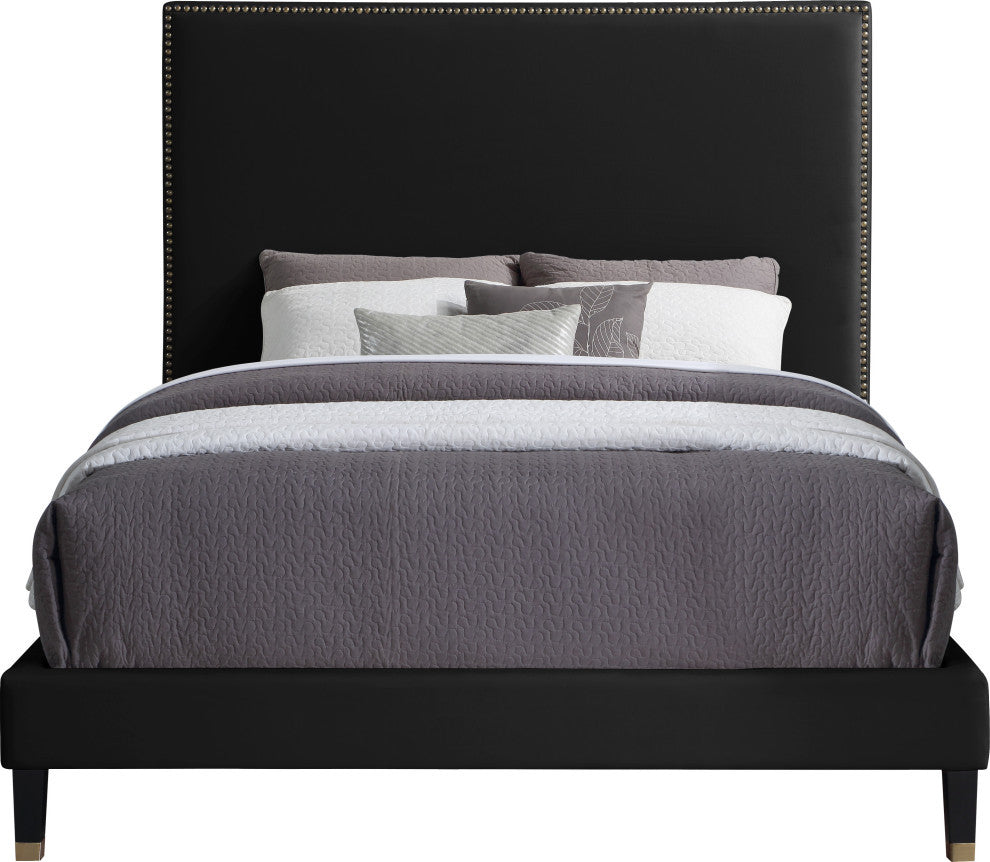Harlie Velvet Upholstered Bed, Black, Queen