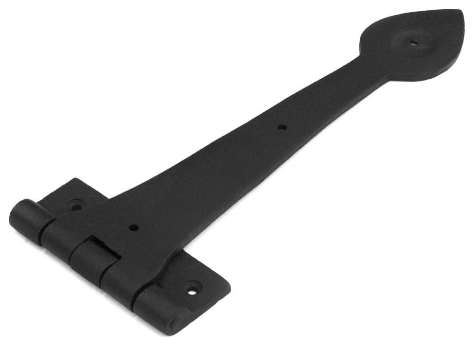 Large Black Wrought Iron Door Strap Hinge 12" L Heart Tip Design Pack of 2