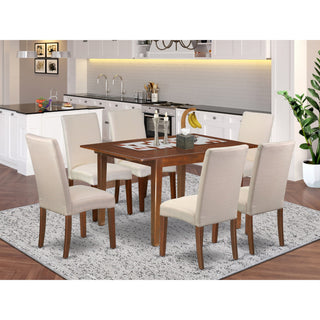 7Pc Rectangle 42/54" Dining Table, 6 Parson Chair, Mahogany Finish Leg