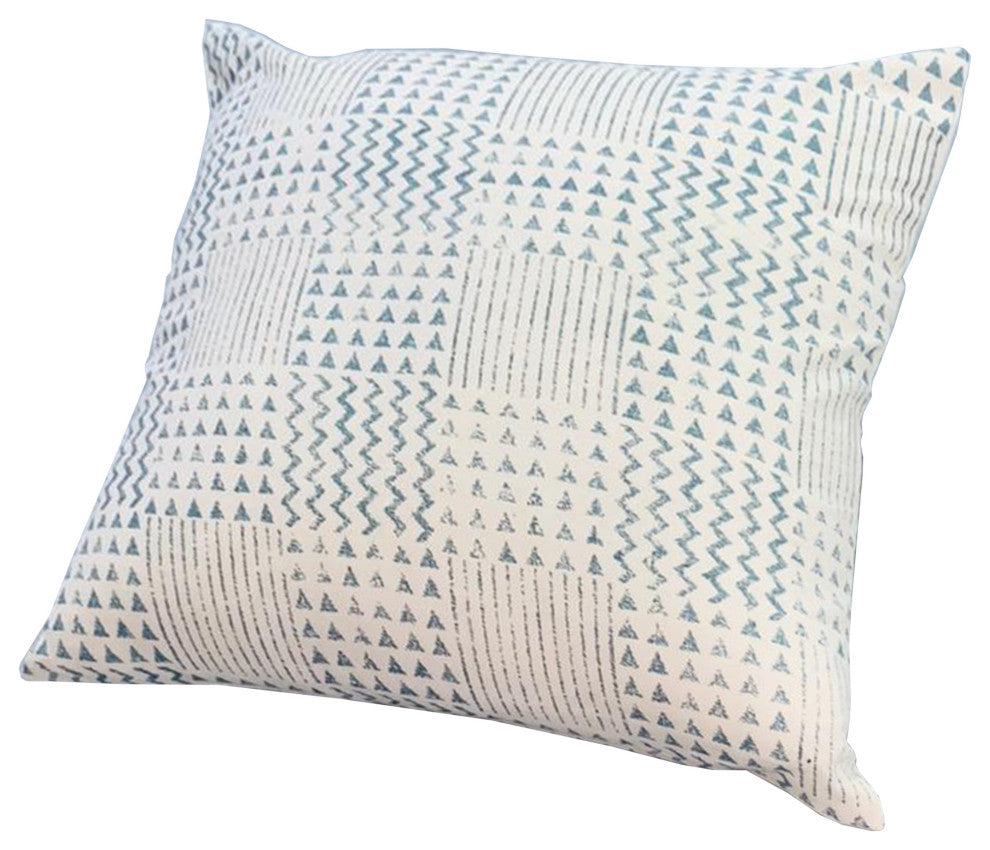 Benzara UPT-280400 Square Cotton Accent Throw Pillow, Aztec Print, Blue/White