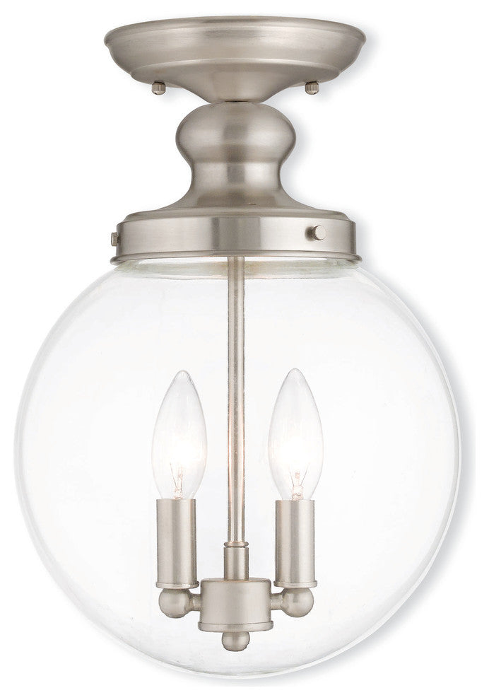 Ceiling Mount With Handcrafted Clear Glass, Brushed Nickel