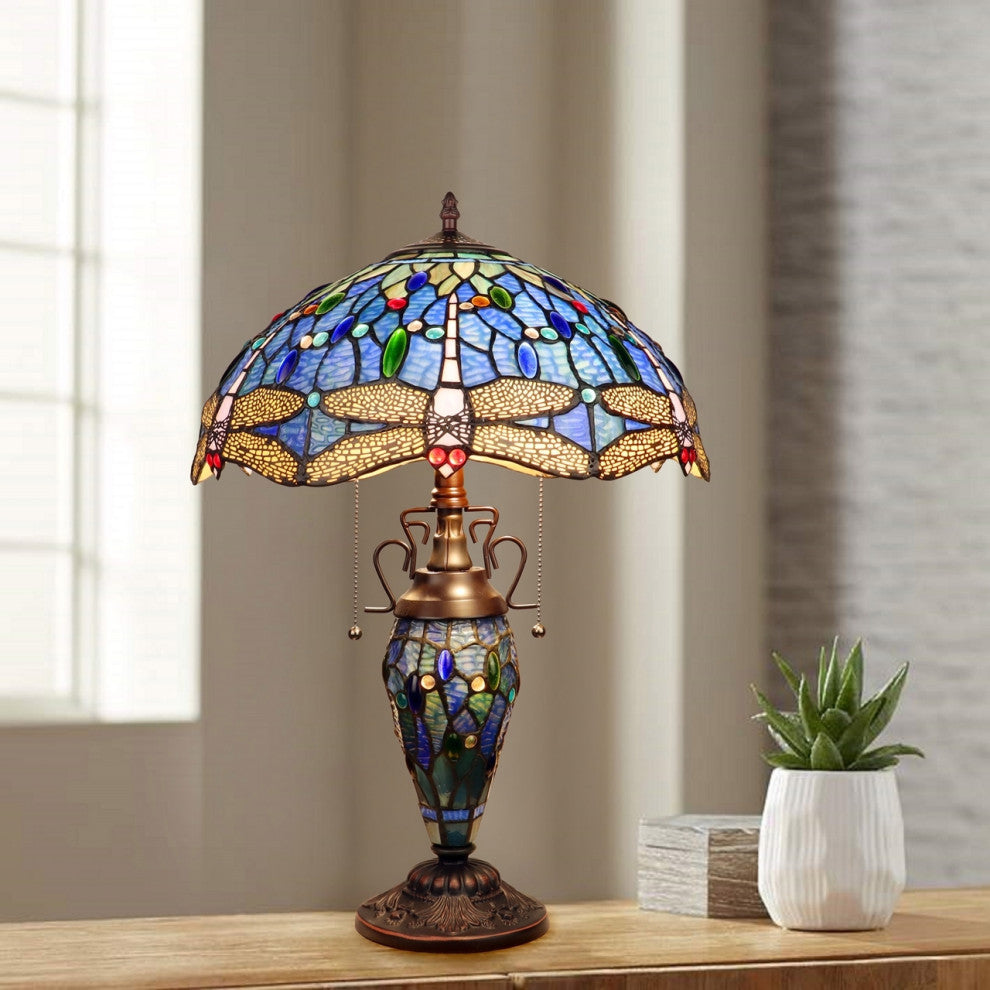 Chloe Lighting Sunniva Dragonfly-Style 3 Light Double Lit Table Lamp 16" Wide