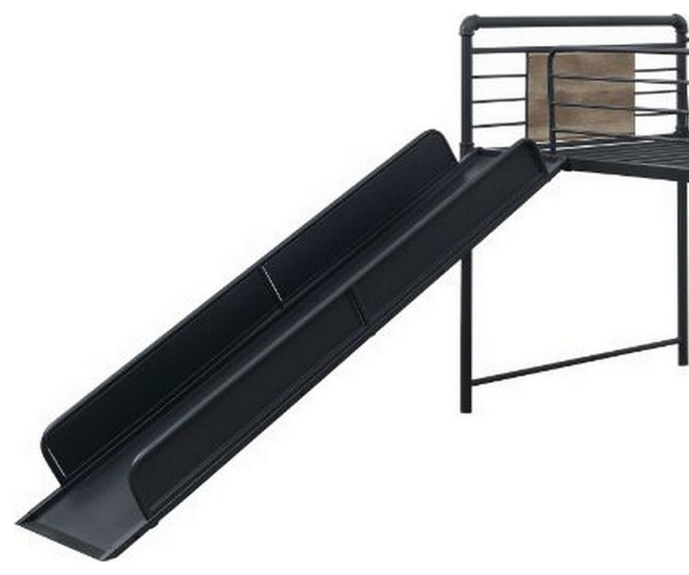 Benzara BM261730 Twin Loft Bed With Tubular Metal Frame and Slide, Dark Bronze