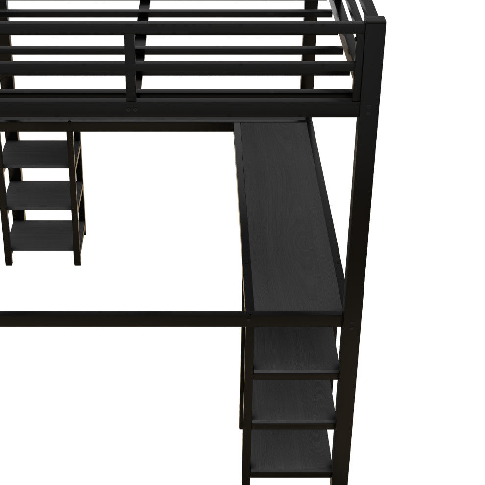 Gewnee Full Metal Loft Bed with Desk and Shelves