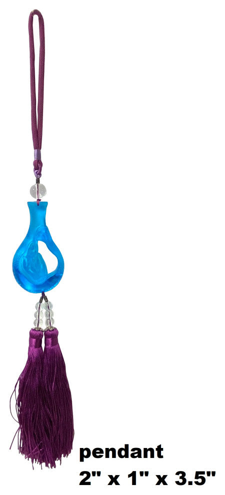 Liuli Crystal Glass Fengshui Fortune Blue Lotus Hand Bottle Decor Tassel Hws1360